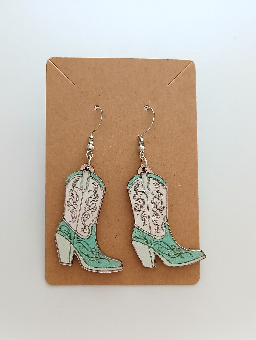 Fashion Jewelry Turquoise and White Cowboy Boot Dangle Earrings